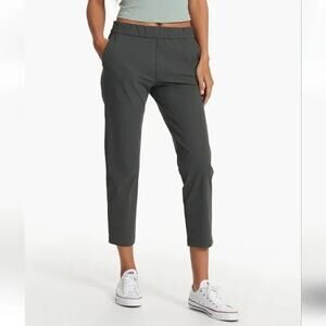 Vuori Miles Ankle Pants Women SMALL Elastic Waist Stretch Zip Pocket Ash/Green